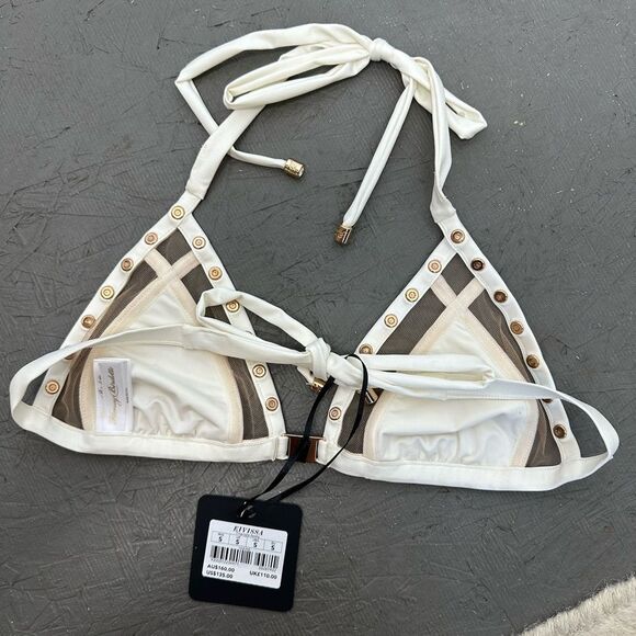 Honey Birdette Eivissa Traingle Halter Bikini in Ivory Rose Gold Studs Size S - Picture 4 of 6